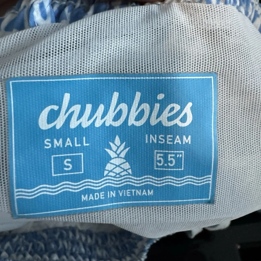 Chubbies Swim Trunks Mens Small Blue Green Geometric Lined Stretch Beach Shorts